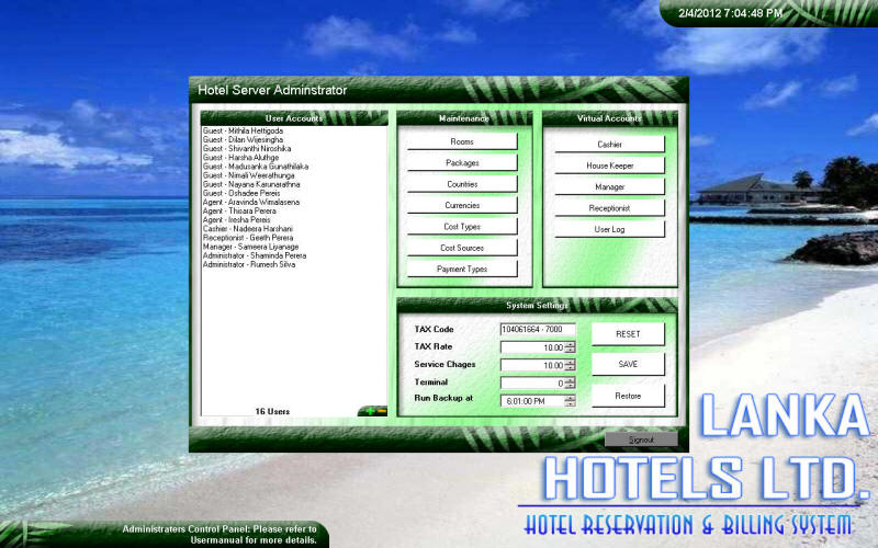Lithium HMS, Main Screen